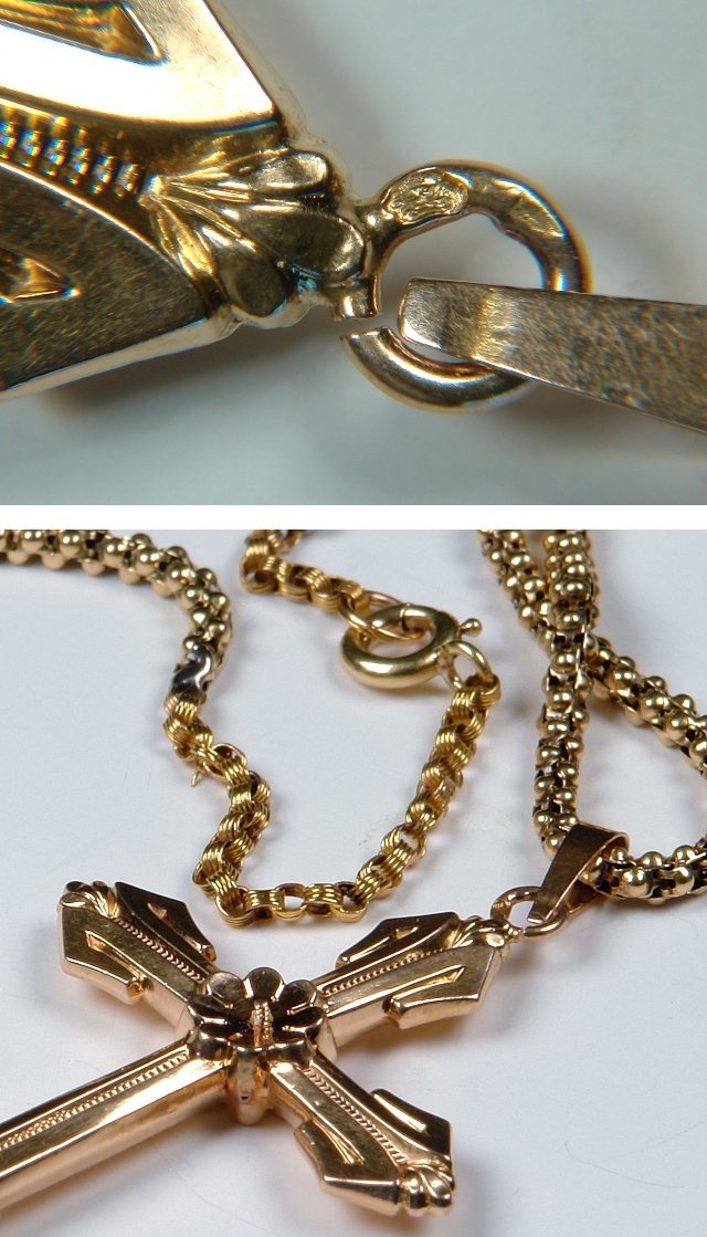 18K Gold Cross Box Chain Necklace 8 0 grams France Eagle Hallmark 1920